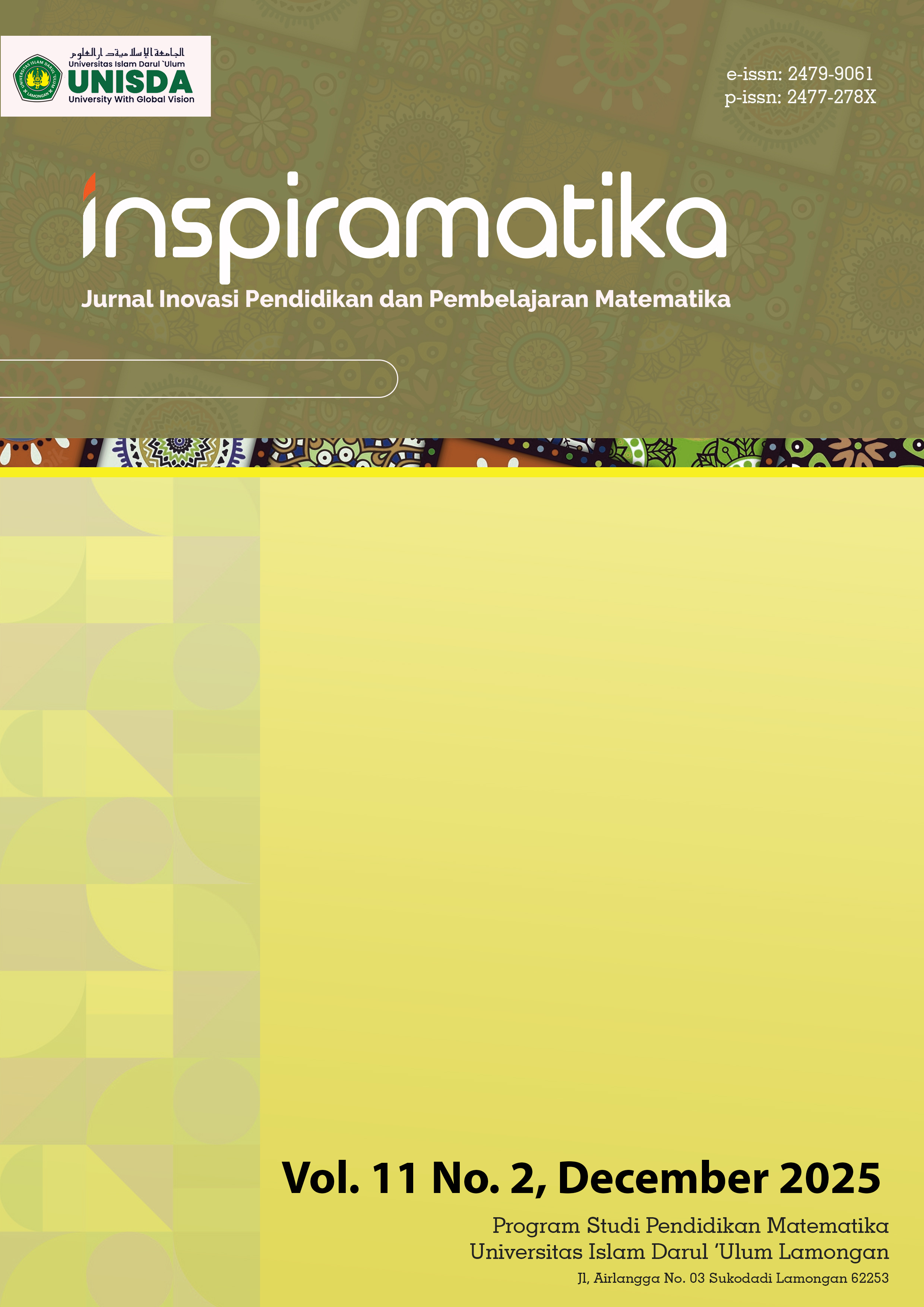 					View Vol. 11 No. 2 (2025): Inspiramatika: Jurnal Inovasi Pendidikan dan Pembelajaran Matematika, July-December 2025
				